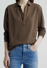 NWT WOMENS XS bust 40 FRANK EILEEN PATRICK POPOVER HENLEY SHIRT TOP BROWN
