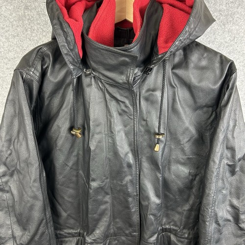 Lakeland Leather Jacket Womens UK 16 XL Black Full Zip Hooded Coat Parka - Picture 5 of 18