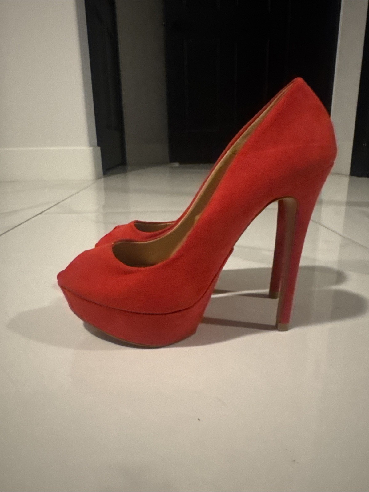 Zara Basic Red Suede High Platform Heels Stiletto… - image 16