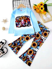 Girls 18-24 Month 2 Piece Outfit Shirt Long Sleeves Bell Pants with Sunflowers