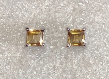 Sterling Silver Citrine Stud Earrings Golden Princess Cut 5mm 925 Natural 7933