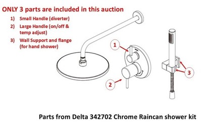 Delta Raincan shower handles and hose support  - Chrome - parts from 342702