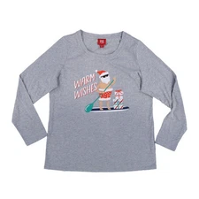 Family Pajamas Women's Pajama Shirt Long Sleeve Top Grey Santa Holiday L Xl New