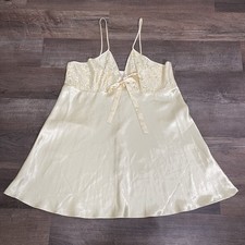 Secret Treasures Women  s XL Cream Yellow Satin Lace Babydoll Slip Dress Y2K