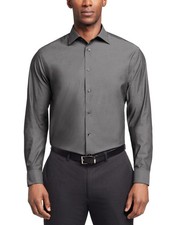 Calvin Klein Steel Mens Steel Reg Fit Stain Shield Dress Shirt 16 32-33 Carbon