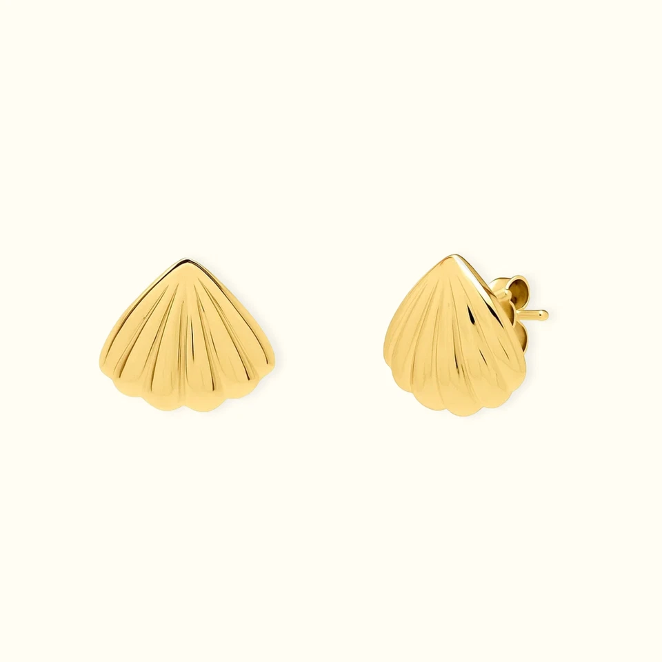 Aretes de oro amarillo macizo de 10 quilates concha de mar océano costero - regalo para ella Foto 2 de 4