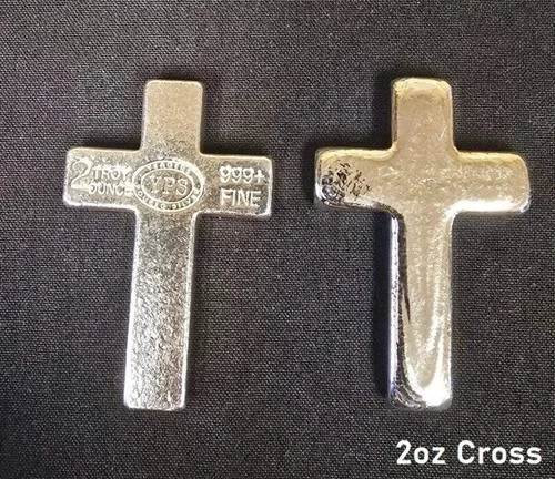 2oz YPS "Cross" 999+ fine silver bar "Yeager's Poured Silver"