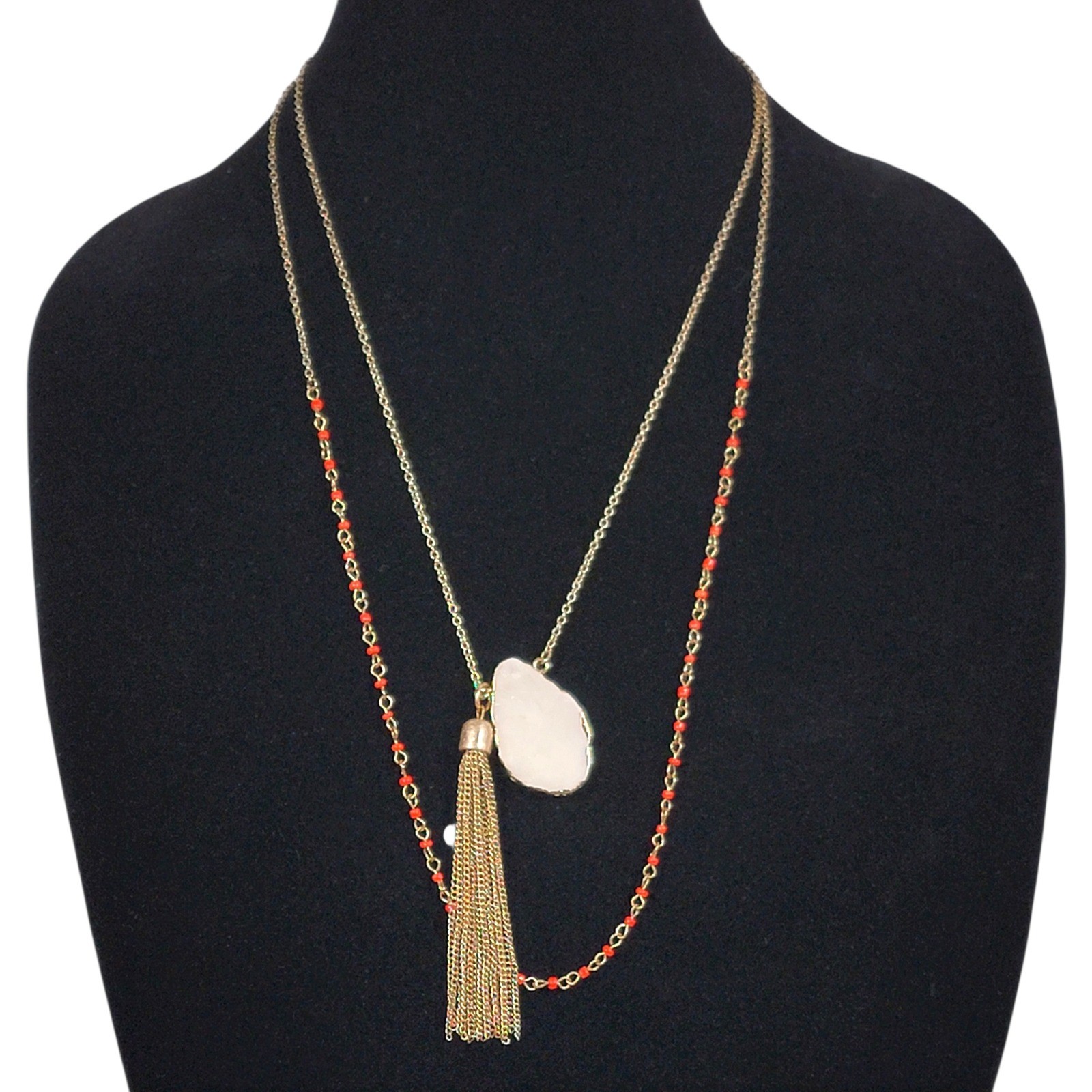 Layered Statement Necklace White Agate Slice Tass… - image 1