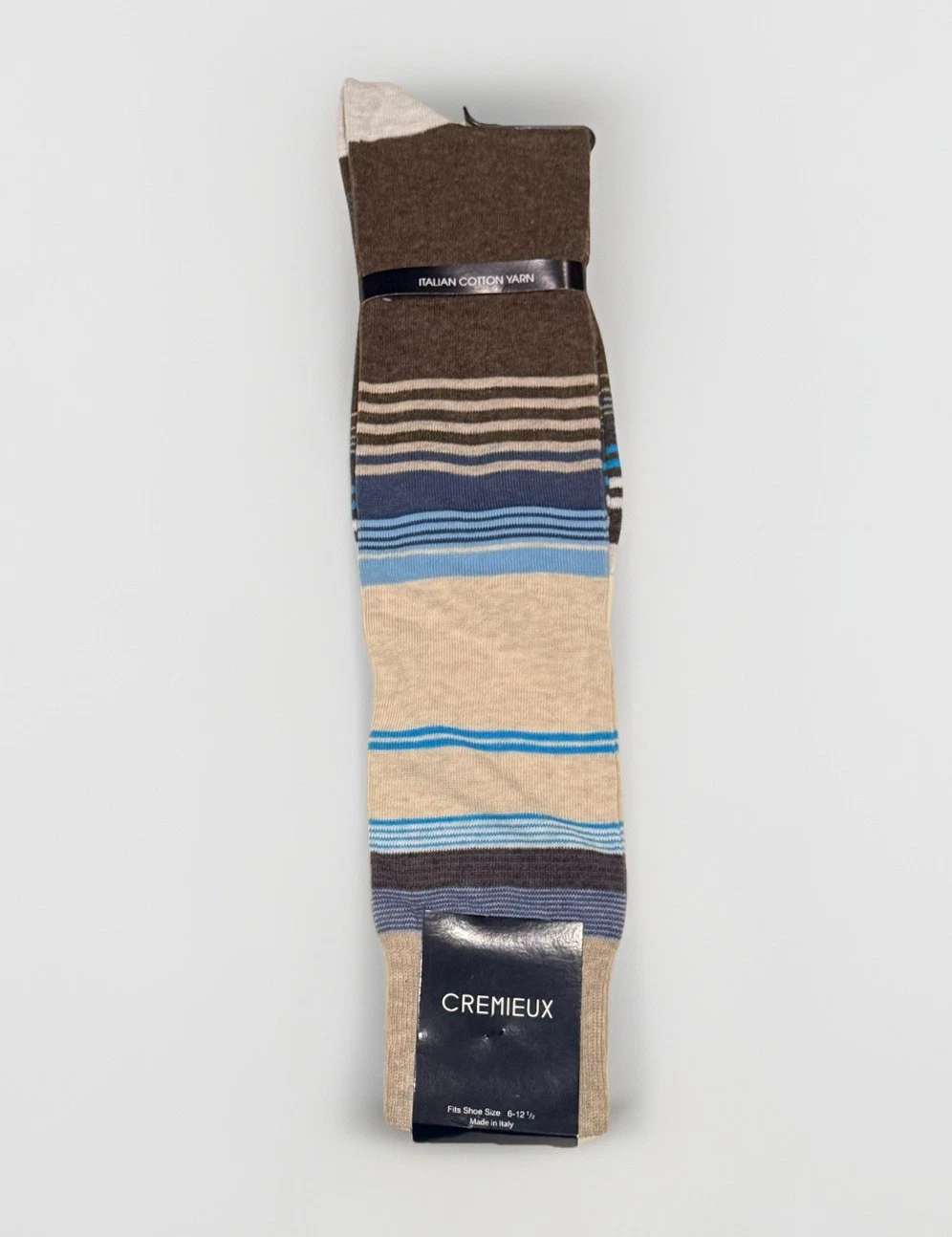 Cremieux Italian Cotton Striped Socks Brown Tan Made in Italy Size 6-12.5 NWT
