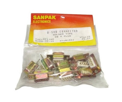 Pack of 10 x DB9 Plug Male 9-Pin D-SUB Solder Type Connector NOS SANPAK