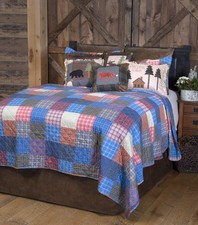 Carstens Rustic Patchwork 3-Piece Plaid Printed Quilt Set King Blue Jq418