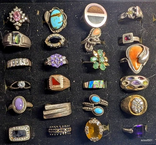 157g Estate Silver Lot 24 Rings VTG Mixed Southwestern Statement Artisan Navajo