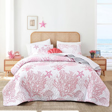 Coastal Quilts Bedding Set Queen Size - Pink Summer Nautical Bedding Quilt with