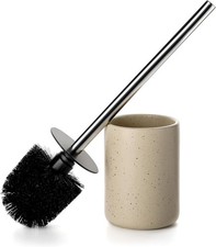 Ceramic Toilet Brush and Holder Set - Freestanding Deep-Cleaning Toilet Bowl Cle