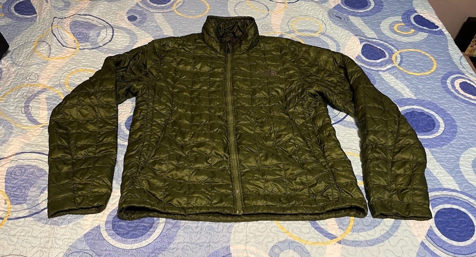 The North Face Thermoball Full Zip Green Puffer Jacket M Broken Pockets Zip