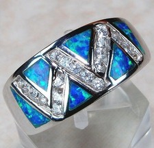 Australian Opal Inlay Topaz 925 Solid Sterling Silver Ring Jewelry Sz 7 TD3