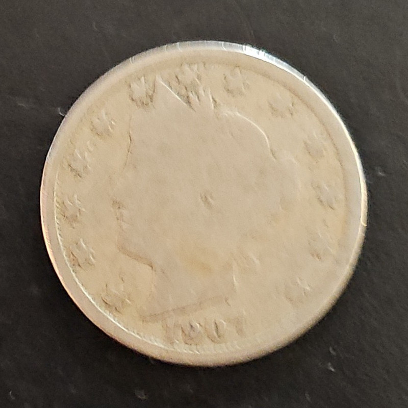 1907 US Silver 5C V Nickel Business Strike Circulated 5304 Fine