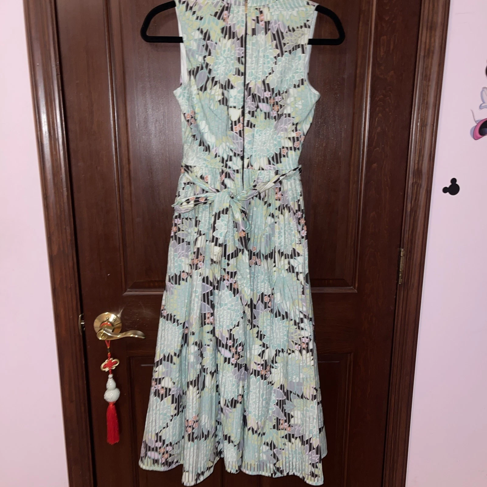 Abito midi Kate Spade verde dalia fiori burnout taglia 0 tasche gonna intera