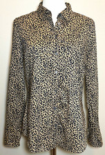J.CREW Beige Deep Blue Leopard Print Collared Long Sleeve Cotton Shirt Women Med