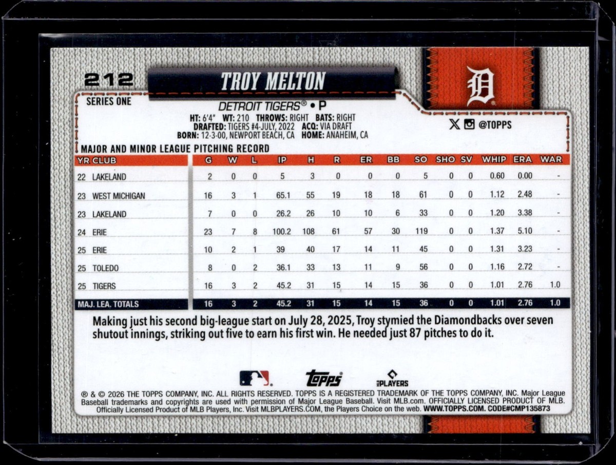 2026 Topps Series 1 #212 Troy Melton RC Holiday Easter Eggs Purple 