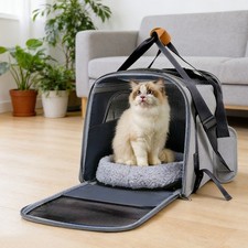 Foldable Cat Transport Bag Grey Cat and Dog Carry Box 17.72x12.99x13.78in