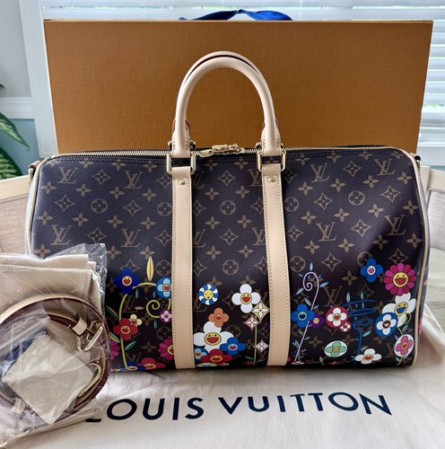 Louis Vuitton Takashi Murakami Monogram Flowers Keepall Bandouliere 45 RARE
