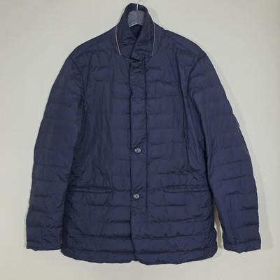 Massimo Dutti Down Blazer Jacket Mens M Navy LS Quilted Wind Waterproof Packable