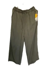 C&C California Wide Leg Pants Green Elastic Waist Sz Medium W/ Pockets Boho NEW