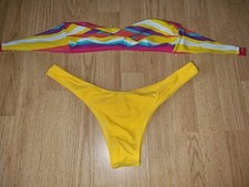 Gorgeous Multi-coloured Striped F F bikini top bottom set size 10 12 TV 