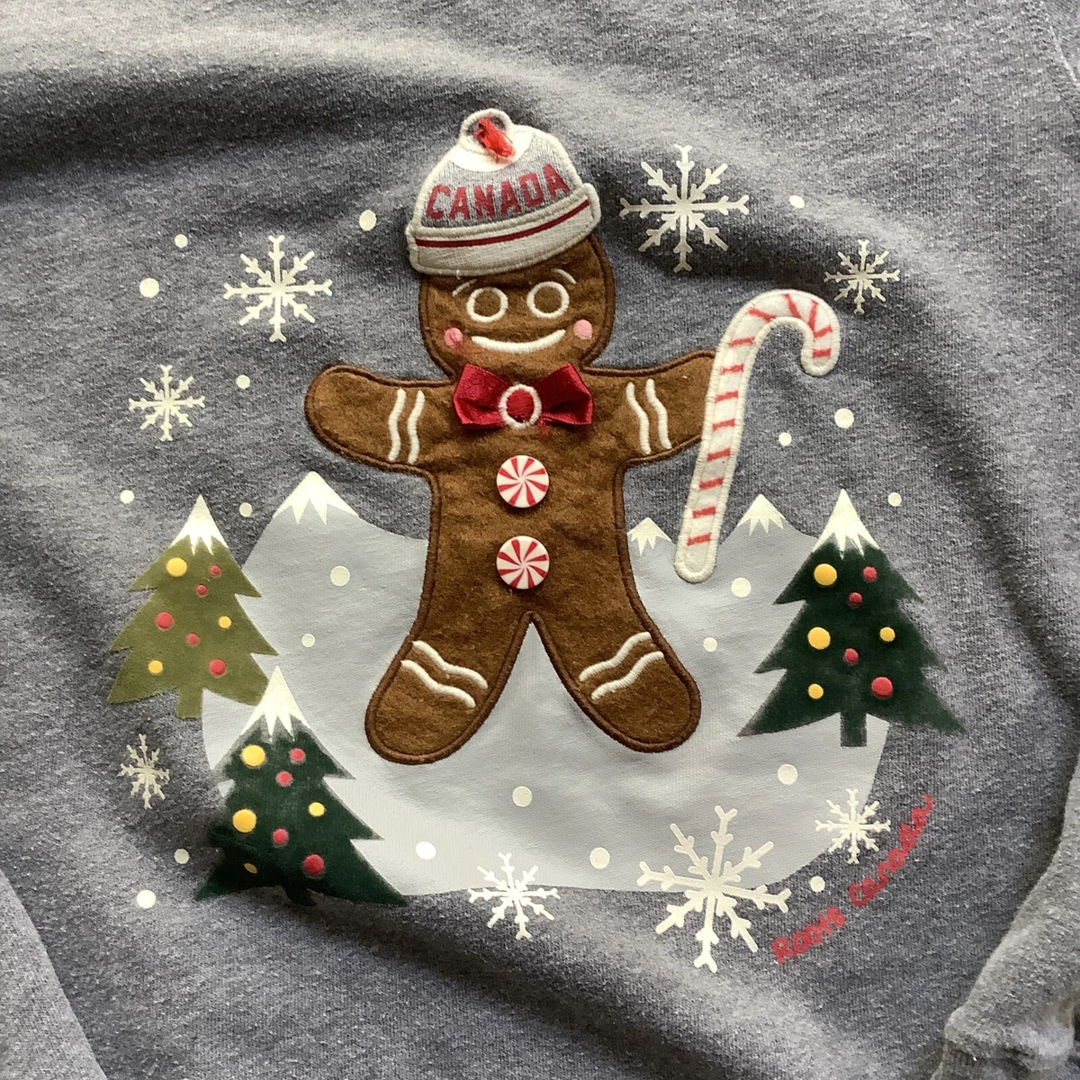 Roots Canada Grey Christmas Sweater Gingerbread Man Womens XS | eBay