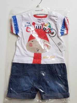Babaluno Boys Denim/white Romper Giraffe/Safari Design 0-3 to 9-12months