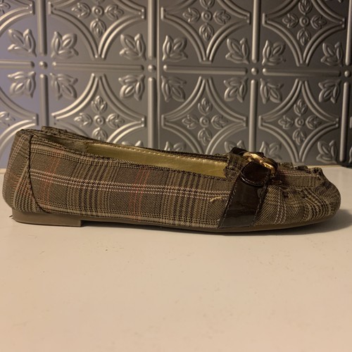 AMERICAN EAGLE AE Womens Loafers Shoes Size 7 Gold Chain Brown Plaid Casual - Picture 3 of 9