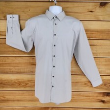 J. Ferrar Dress Shirt Mens L 16x32/33 Gray Cotton Blend Slim Fit Point Collar