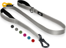 5FT 1IN Strong Gray Dog Leash with 2 Padded Handles, Traffic Handle Extra Con...