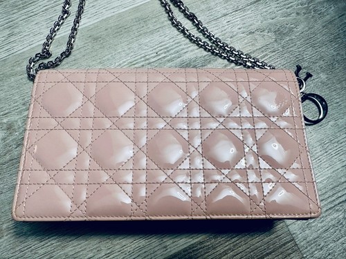 AUTH COA Dior Lady Dior Silver Hardware Cannage Pouch Pink Patent Leather - Picture 2 of 16