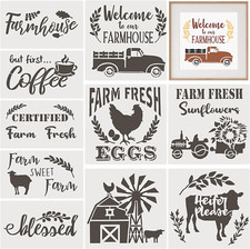 10 Pieces Reusable Farmhouse Stencils Farm Theme Painting Stencils for Scrapbook