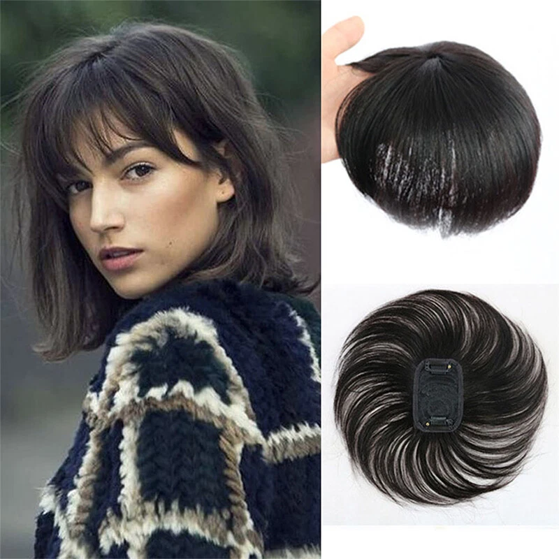 Clip corto recto en la parte superior 100 % cabello humano Toppers para mujeres cabello fino Foto 3 de 4