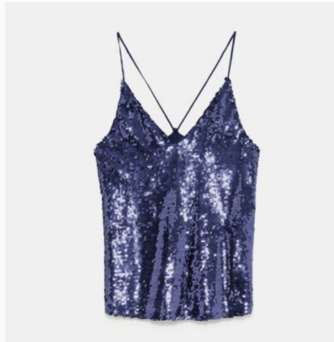 ZARA BLUE SEQUIN CAMI TANK TOP PARTY SHINY Size Small | eBay