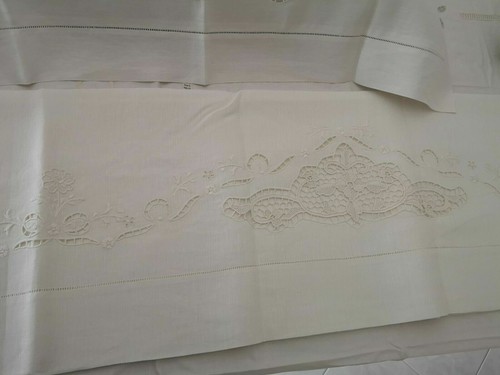 Rich sheet in pure linen with embroidery Burano Venice handmade Ecru' color - Picture 12 of 12