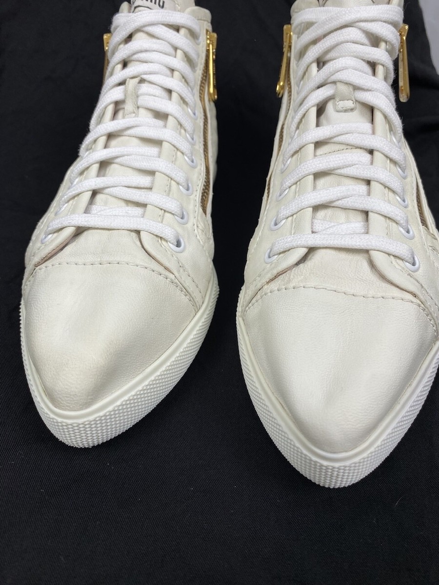 Miu Miu Pointed Toe White Leather Lace up High top Sneakers | eBay