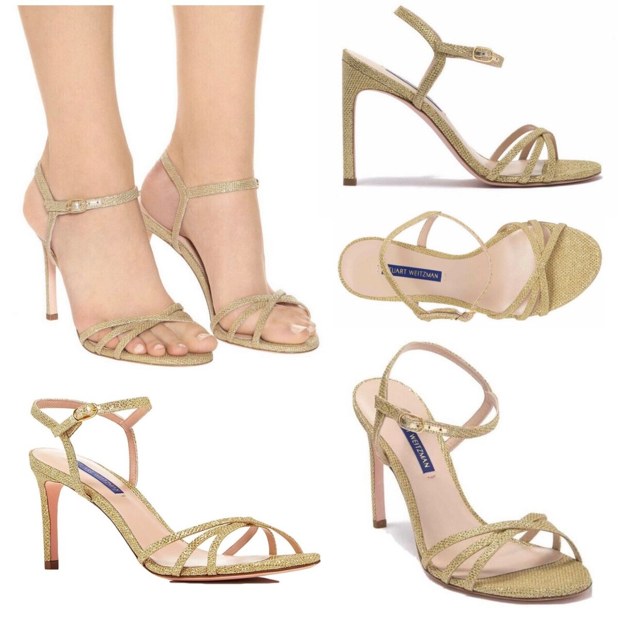 Stuart Weitzman Starla 80mm Gold Metallic Glitter Stiletto Stuart Weitzman Starla 80mm Gold Metallic Glitter Stiletto