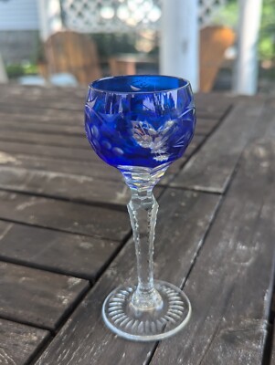 💠Vintage Bohemian Crystal Royal Blue Leaves Grapes Cut to Clear