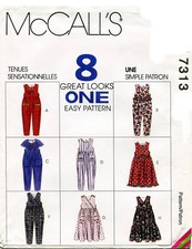 McCalls 7313 Jumpsuits Jumpers Scarf Girls Sewing Pattern Uncut