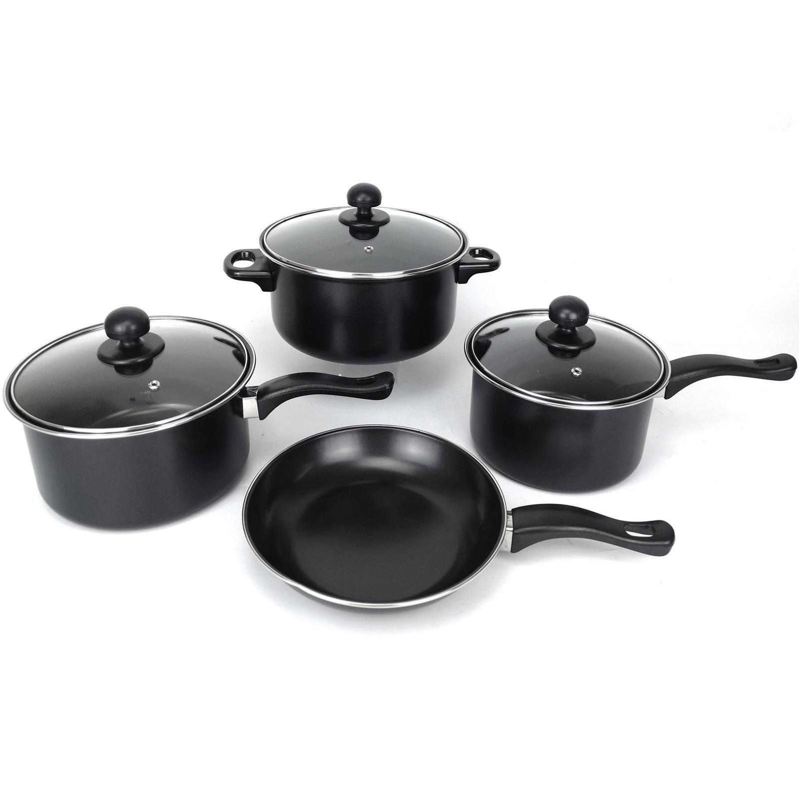 Black 7-7 Piece Nonstick Cookware Set with Lids