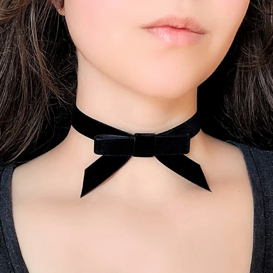 Black Velvet Bow Choker Gothic Lolita Necklace Cute Goth Gothic Jewelry