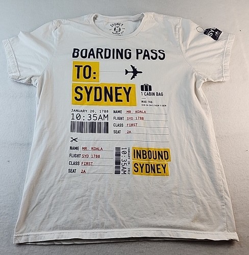 Distressed Sydney Australia Boarding Pass Graphics Mens XL Cotton T-shirt