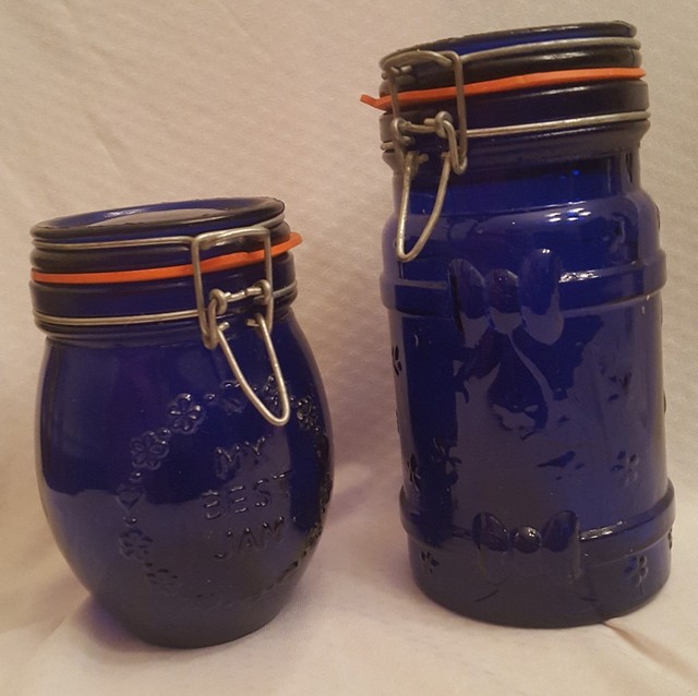 Lot 2 Cobalt Blue Mason Jam Apothecary Jar Made in Italy Sealed Bale