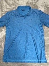Mens Straight Down Blue Performance Golf Polo Shirt Logo Sz. L
