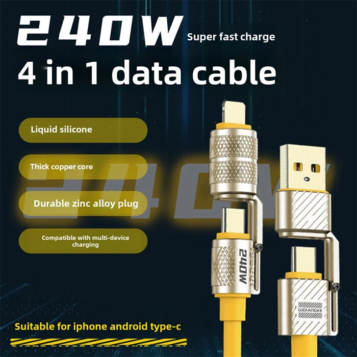 240W USB Type-C ,4-in-1 Data Cord Super Fast Charging Cable For iPhone Samsung - Image 2 of 4
