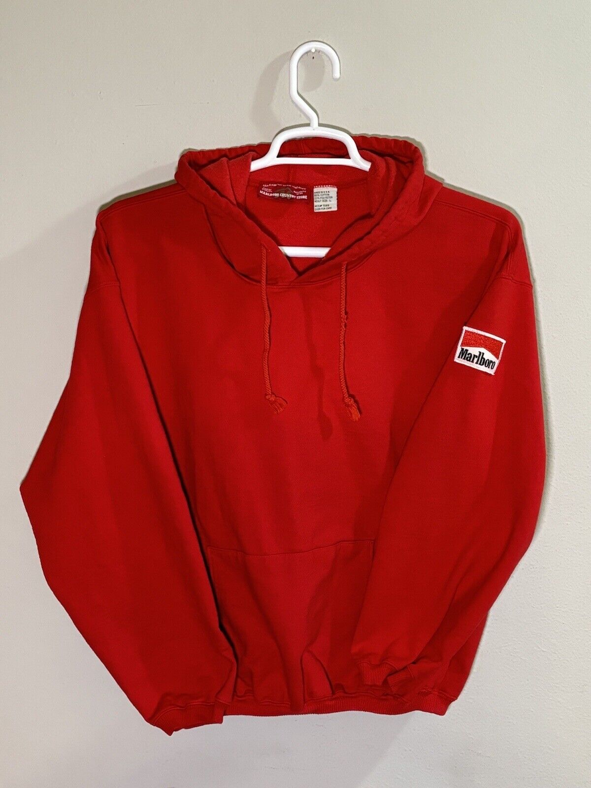 VTG 90s Marlboro Country Store Sweatshirt Hoodie Mens Large Red Cigarette Patch